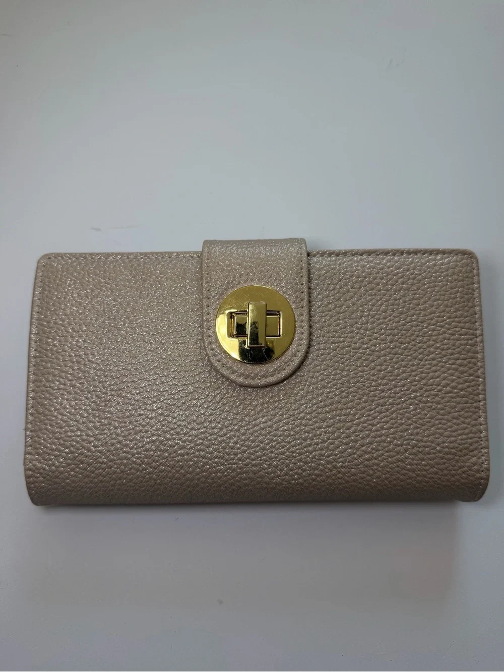 Metallic Textured Faux Leather Wallet with Gold Turn-Lock